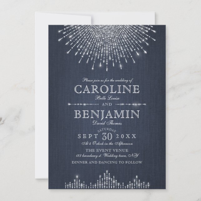 Invitation Glam argent parties scintillant art déco mariage v (Devant)