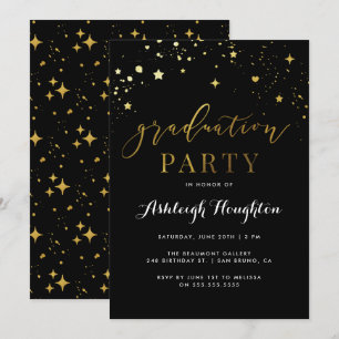 Invitation Glam Black & Gold Confetti Graduation Party