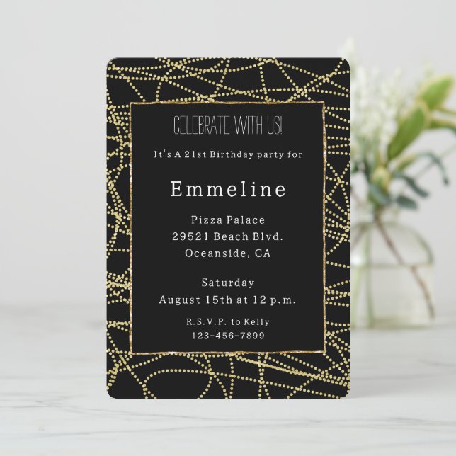 Invitation Glam Black Gold Parties scintillant Glitzy Anniver (Debout devant)
