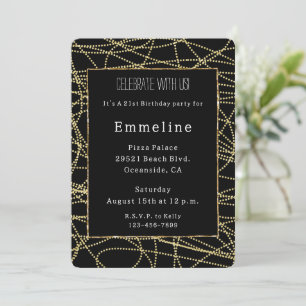Invitation Glam Black Gold Parties scintillant Glitzy Anniver