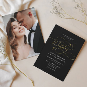 Invitation Glam Black Gold Script Calligraphie Mariage photo