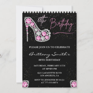 Invitation Glam Black Rose Argent Diamant 88e anniversaire