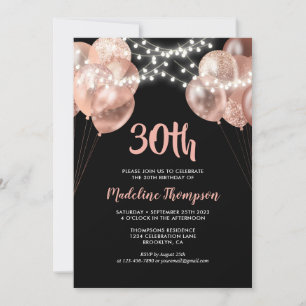 Invitation Glam Black Rose Gold Chaîne de lumière Ballotte An