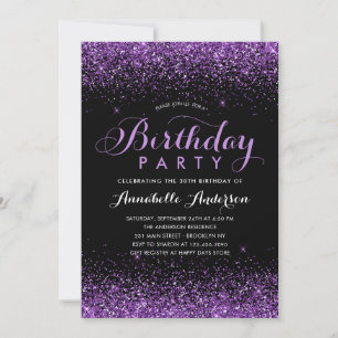 Invitation Glam Black Violet Parties scintillant Étincelle N'