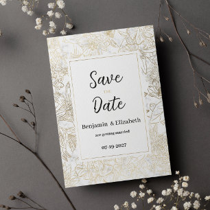 Invitation Glam blanc or gris marbre gris floral Enregistrer 