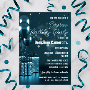 Invitation Glam bleu étincelant 50e fête d'anniversaire surpr