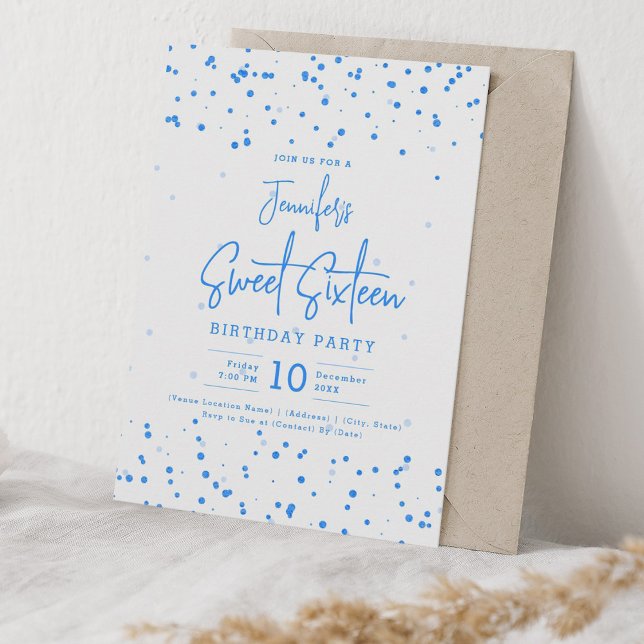 Invitation Glam Blue Faux Foil Dots Sweet 16 Party (Glam Blue Faux Foil Dots Sweet 16 Party Invitation)