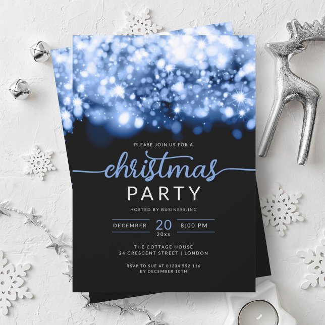 Invitation Glam Blue Winter Sparkings Company Fête de Noël (Glam Blue Winter Sparkling Company Xmas Party Invitation)