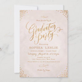 Invitation Glam blush rose or calligraphie fête de graduation