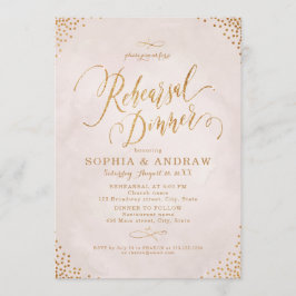 Invitation Glam blush rose or calligraphie Répétition Dîner