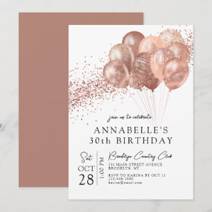 Invitation Glam Blush Rose Rose or Parties scintillant Balloo
