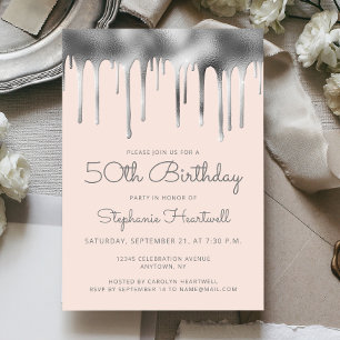 Invitation Glam Blush rose Silver Dripping Foil 50e anniversa