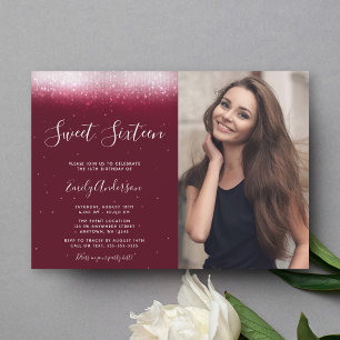 Invitation Glam Burgundy Sweet 16 Photo