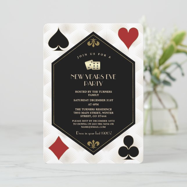 Invitation Glam Casino Vegas Gold Gatsby Nouvel An (Debout devant)