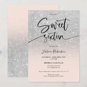 Invitation Glam chic argent parties scintillant ombre girly r