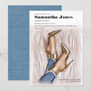 Invitation Glam Chic Fashion Denim Graduation Party
