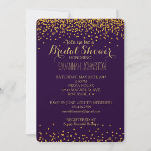Invitation Glam Confetti Dots or et violet douche nuptiale