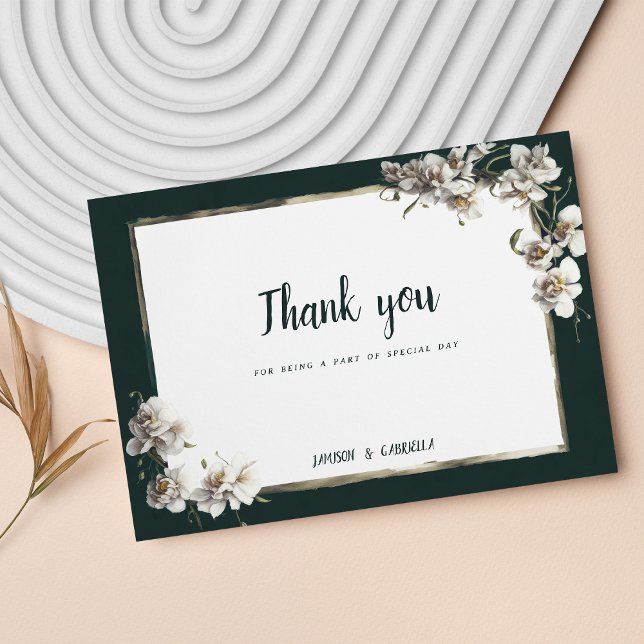 Invitation Glam dark green gold white orchid flower Thank You (Glam dark green gold white orchid flower Thank You )