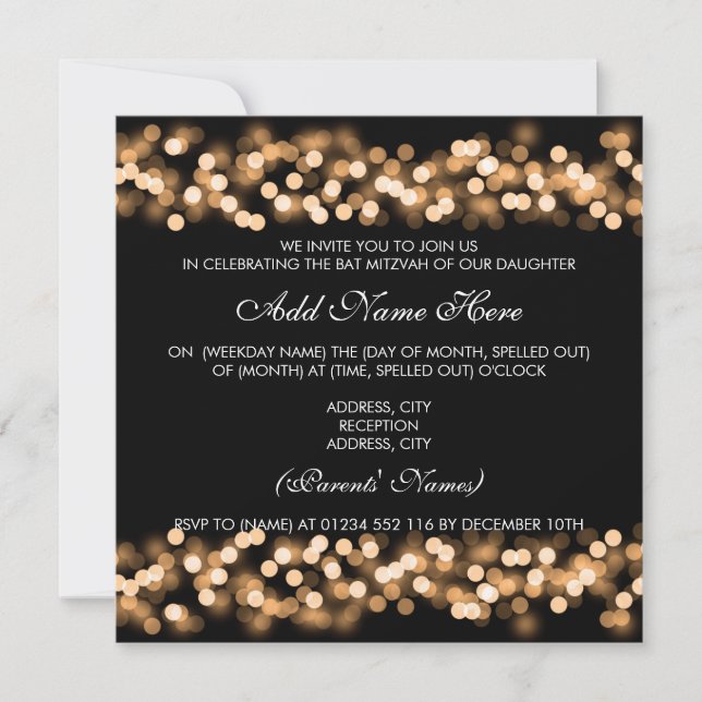 Invitation Glam de Bat mitzvah Gold Hollywood (Devant)