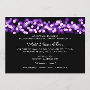 Invitation Glam de Hollywood violet Bat mitzvah