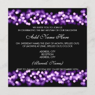 Invitation Glam de Hollywood violet Bat mitzvah