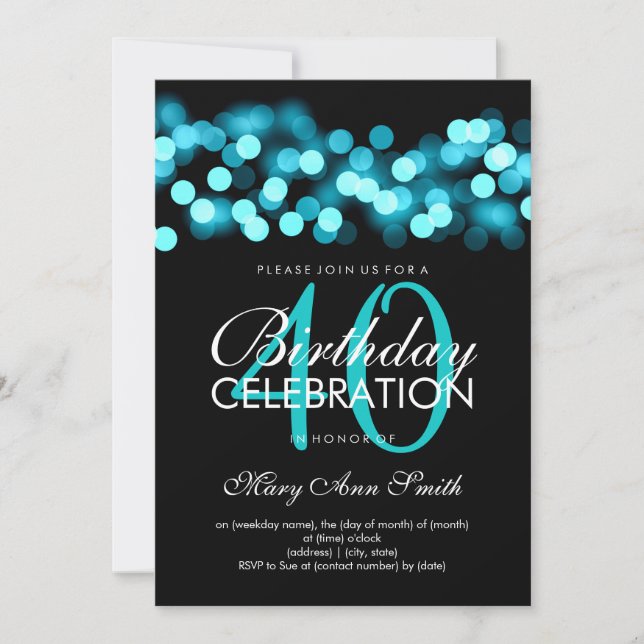Invitation Glam d'Hollywood Turquoise, 40e anniversaire (Devant)