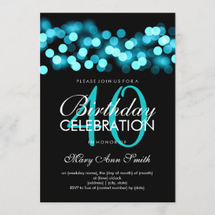 Invitation Glam d'Hollywood Turquoise, 40e anniversaire