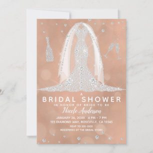 Invitation Glam Diamond Mariage Dress Peach Fête de l'mariée