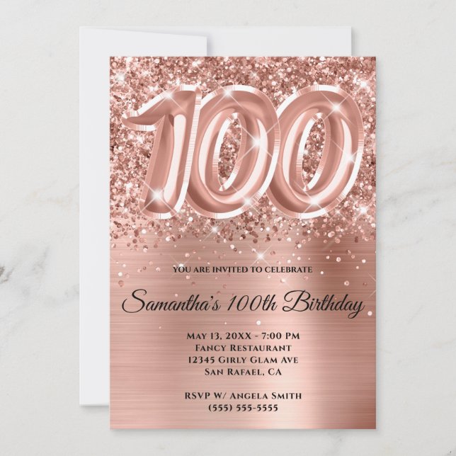 Invitation Glam doré Rose de la Glitterie Sparkly 100e annive (Devant)