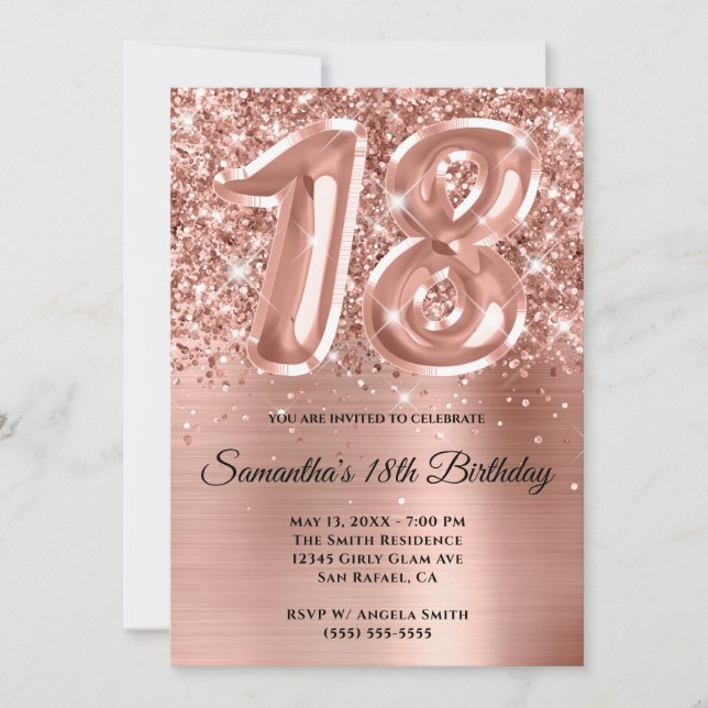Invitation Glam doré Rose de la Glitterie Sparkly 18e anniver (Devant)