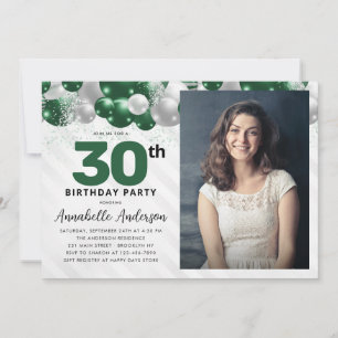 Invitation Glam Emerald Green Balloon Parties scintillant pho