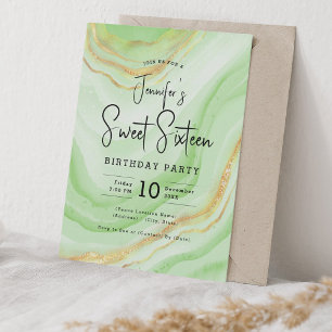 Invitation Glam Emerald Green Marble Parties scintillant Swee