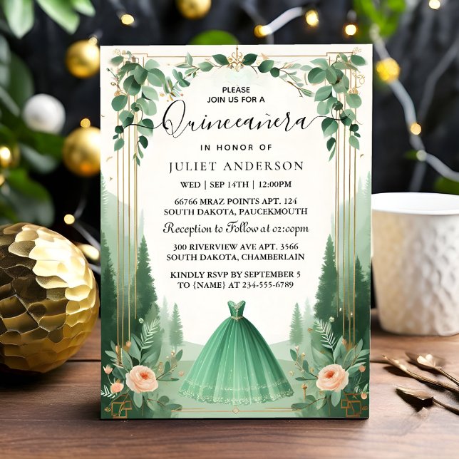 Invitation Glam Emerald Green Quinceanera (Créateur téléchargé)