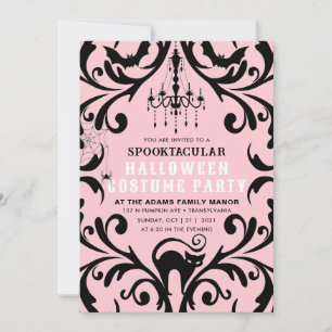 Invitation Glam en damas rose et noir Halloween Costume Party