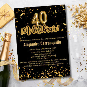 Invitation Glam espagnol Confetti noir et or 40e anniversaire