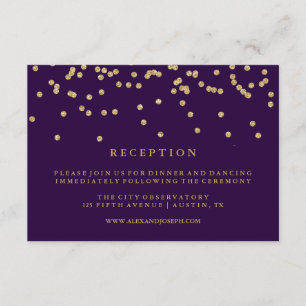 Invitation Glam Faux Gold Confetti et Deep Purple Réception