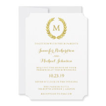 Glam Faux Gold Foil Laurel Wreath Monogram Mariage
