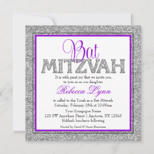 Invitation Glam Faux Parties scintillant Bat mitzvah violet a