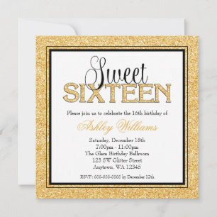 Invitation Glam Faux Parties scintillant Gold Black Sweet 16