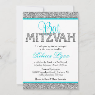 Invitation Glam Faux Parties scintillant Silver Turquoise Blu