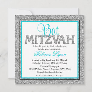 Invitation Glam Faux Parties scintillant Silver Turquoise Blu