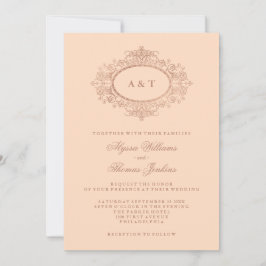 Invitation Glam Faux Rose Gold sur le Mariage rose pâle