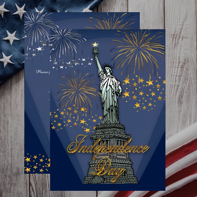 Invitation Glam Fireworks Statue de la Liberté 4 juillet (Glam Fireworks Statue of Liberty Independence Day July 4th Party Invitation - Print | Digital)