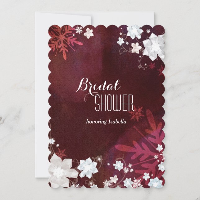 Invitation Glam Floral Merlot Fête des mariées d'hiver (Devant)
