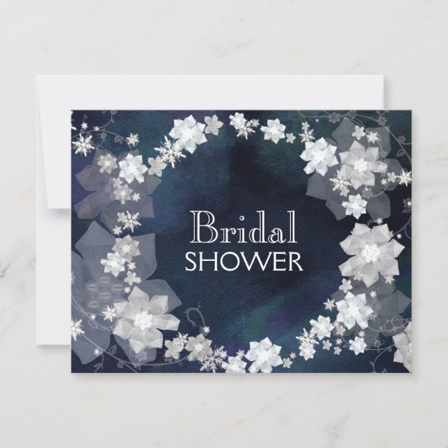 Invitation Glam Floral Wreath Navy Blue Winter Fête des marié (Devant)