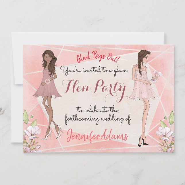 Invitation Glam Girls Peach Geometry Hens Party (Devant)