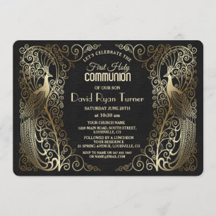 Invitation Glam Gold Art Déco Peacocks Première communion sai