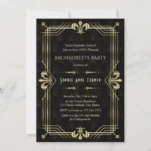 Invitation Glam Gold Black Art Deco Bachelorette