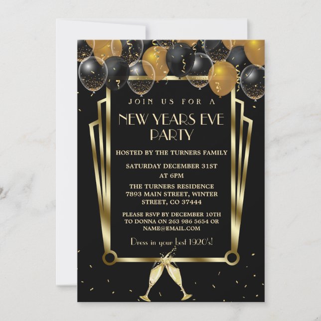Invitation Glam Gold Black Ballots Nouvel An Sove Party (Devant)