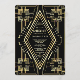 Invitation Glam Gold Black Great Gatsby Bachelor Party